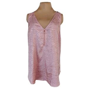 Candie's Women's XL Pink Animal Print‎ Sleeveless Tank Top Zip Front Shiny Satin